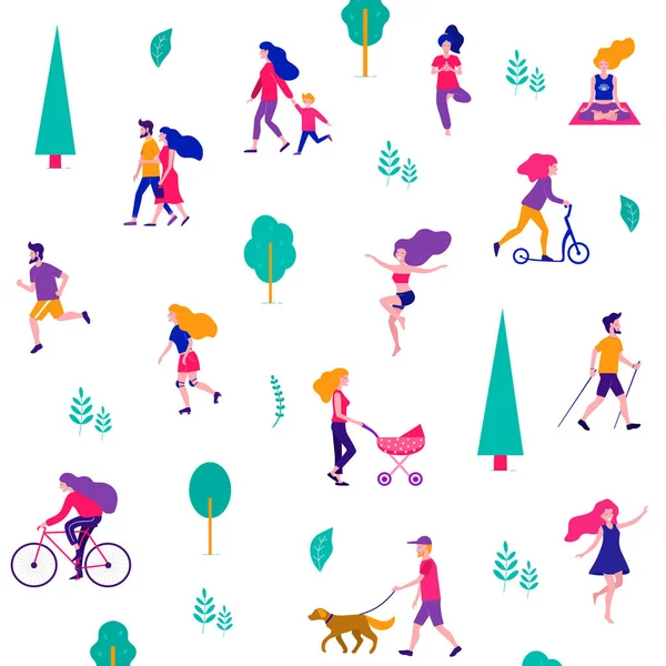 Différentes activités des gens dans la ville d'été. Des gens dans le parc. Illustration vectorielle plate . — Image vectorielle
