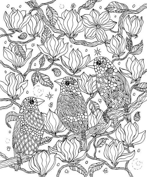 Vogels en bloemen kleurplaten pagina. Gouldian vinken — Stockvector