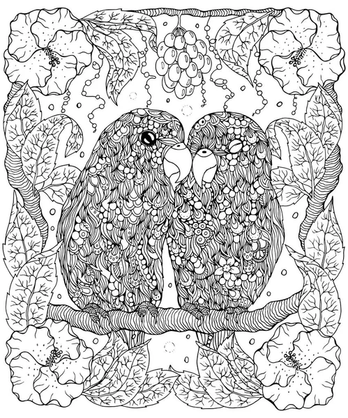 Lovebirds kleurplaten pagina — Stockvector