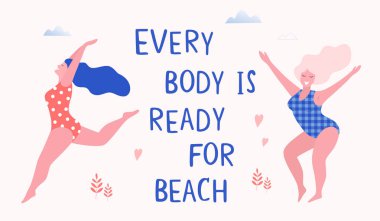 Mutlu güzel aktif artı boyutu kız vektör düz illüstrasyon