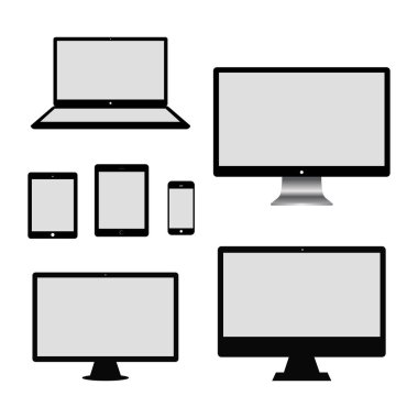 Gerçekçi bilgisayar monitörleri, dizüstü bilgisayar, tablet ve cep telefonu seti