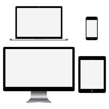 Gerçekçi bilgisayar monitörleri, dizüstü bilgisayar, tablet ve cep telefonu seti