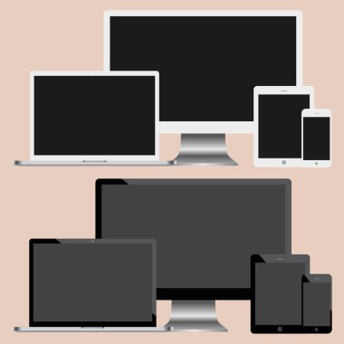 Gerçekçi bilgisayar monitörü, dizüstü bilgisayar, tablet ve cep telefonu seti