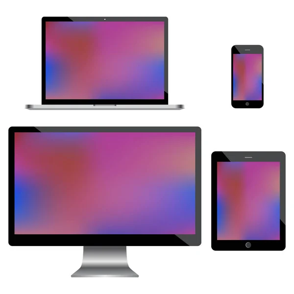 Conjunto de monitor de ordenador realista, ordenador portátil, tabletas y ph móvil — Vector de stock