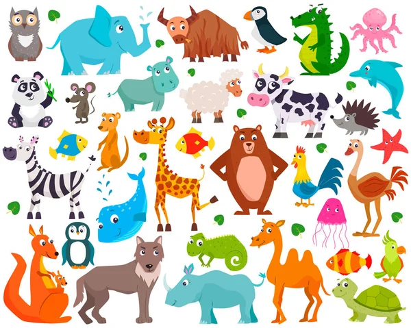 Serie di simpatici animali dei cartoni animati. illustrazione vettoriale. — Vettoriale Stock