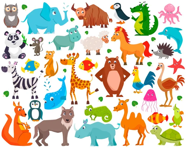 Conjunto de animales de dibujos animados lindos. ilustración vectorial. — Vector de stock