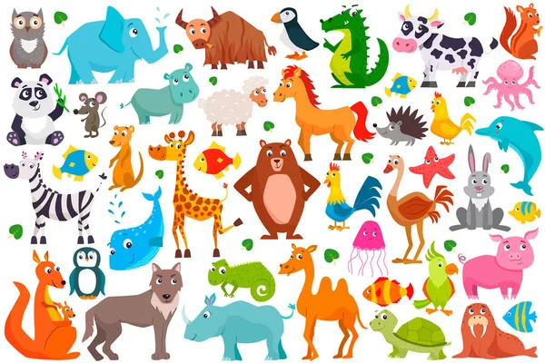 Conjunto de animales de dibujos animados lindos. ilustración vectorial. — Vector de stock