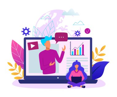 Online eğitim kavramı modern vektör illüstrasyon. Kolay ve özelleştirilen.