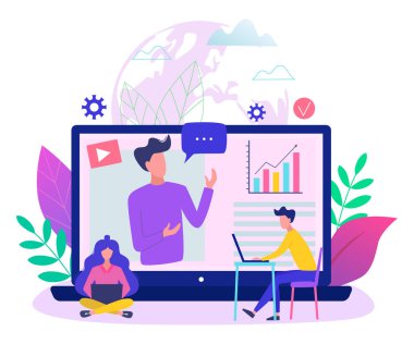 Online eğitim kavramı modern vektör illüstrasyon. Kolay ve özelleştirilen.