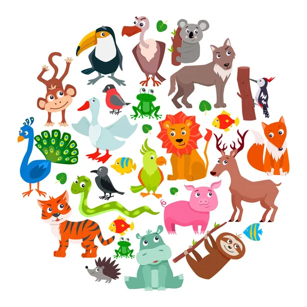 Conjunto de animais de desenhos animados bonitos. ilustração vetorial. —  Vetores de Stock