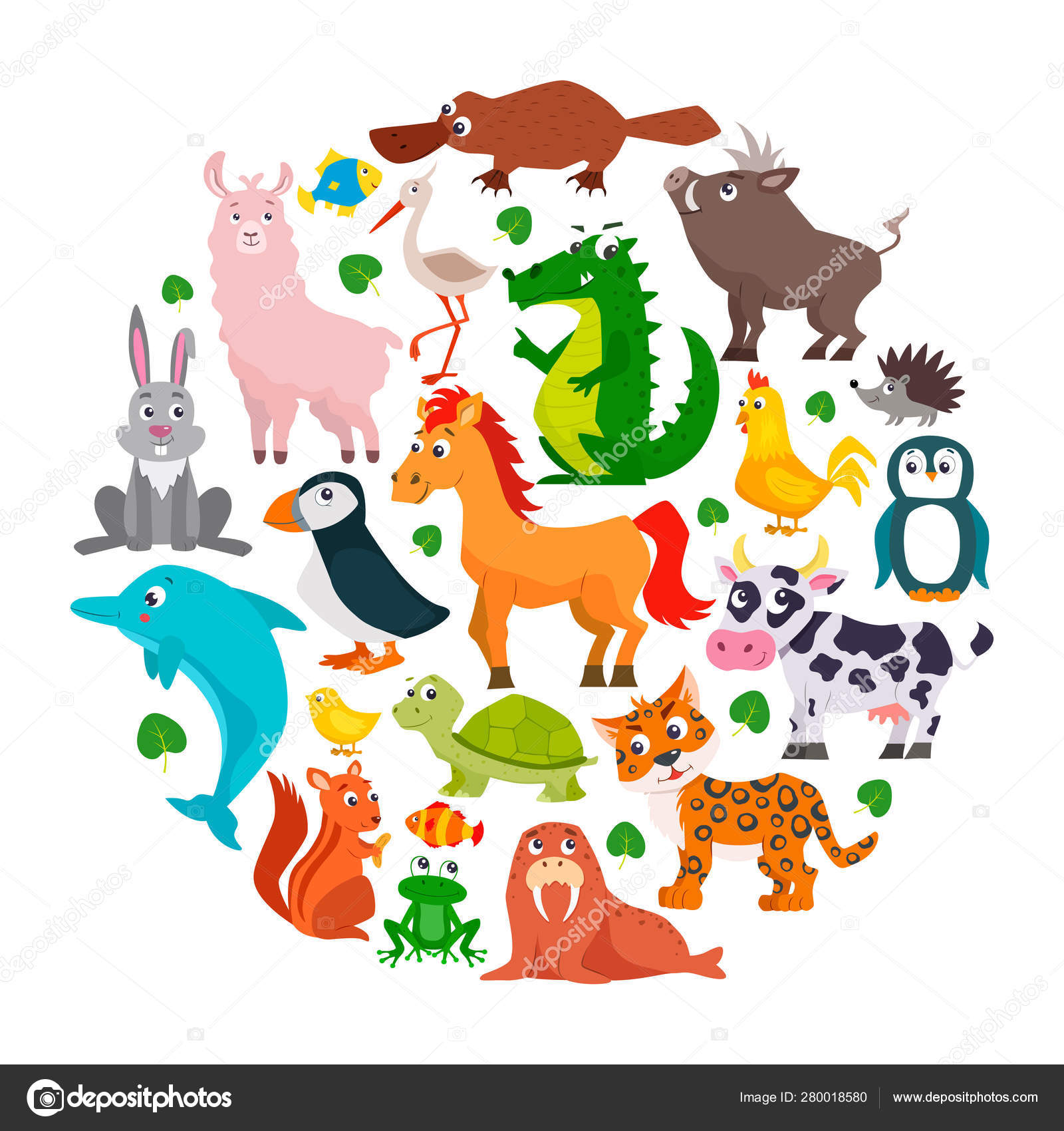 Set of cute cartoon animals. Vector illustration. Stock Vector Image by  ©svetlam #280018580