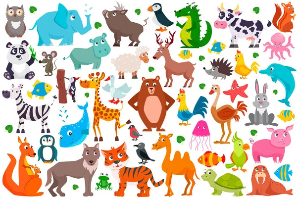 Conjunto de animales de dibujos animados lindos. ilustración vectorial. — Vector de stock