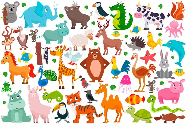 Conjunto de animales de dibujos animados lindos. ilustración vectorial. — Vector de stock