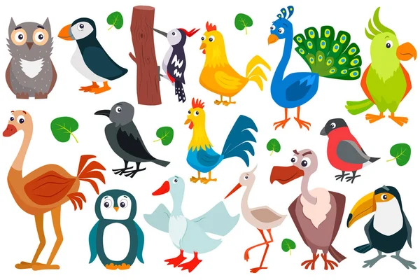 Conjunto de lindos pájaros de dibujos animados. Ilustración plana del vector. — Archivo Imágenes Vectoriales