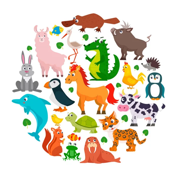 Conjunto de animales de dibujos animados lindos. ilustración vectorial. — Vector de stock