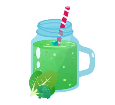 Çizgi film smoothies. Yeşil smoothie. Organik meyve smoothie shake.