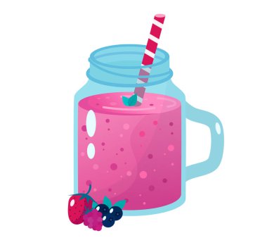 Çizgi film smoothies. Berry güler yüzlü. Organik meyve smoothie shake.