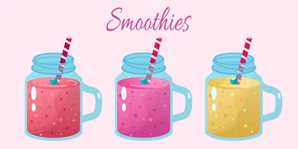 Batidos de desenhos animados. Batido de fruta orgânica batido . —  Vetores de Stock