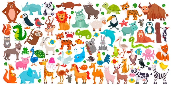 Gran conjunto de animales de dibujos animados lindos. Ilustración vectorial. — Vector de stock