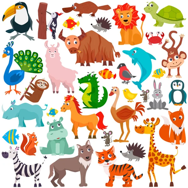 Gran conjunto de animales de dibujos animados lindos. Ilustración vectorial. — Vector de stock