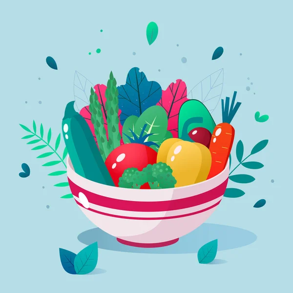 Schüssel voll mit Gemüse Vektor Illustration. Gesunder Lebensstil. Gesunde Ernährung. — Stockvektor