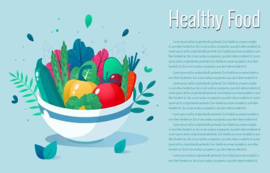 Bir kase dolusu sebze vektör illüstrasyonu. Sağlıklı yaşam tarzı kavramı. Sağlıklı beslenme.