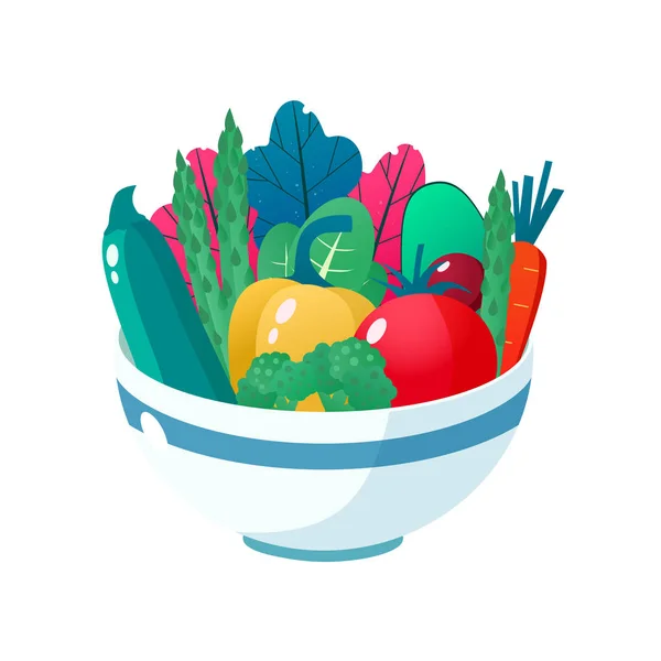 Schüssel voll mit Gemüse Vektor Illustration. Gesunder Lebensstil. Gesunde Ernährung. — Stockvektor