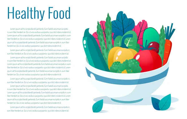 Tigela cheia de vegetais ilustração vetorial. Conceito de estilo de vida saudável. Alimentação saudável. — Vetor de Stock