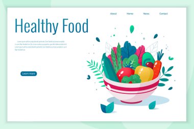 Bir kase dolusu sebze vektör illüstrasyonu. Sağlıklı yaşam tarzı kavramı. Sağlıklı beslenme.