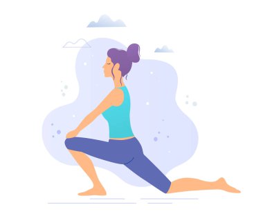 Bir park vektör illüstrasyon Yoga kız. Sağlıklı yaşam tarzı.