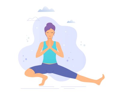 Bir park vektör illüstrasyon Yoga kız. Sağlıklı yaşam tarzı.