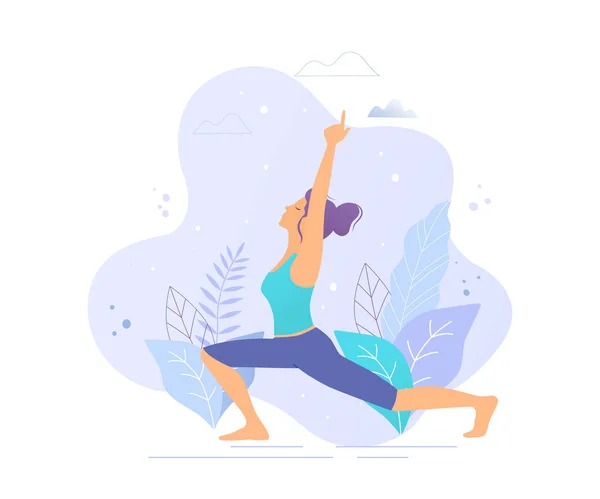 Yoga flicka i en Park vektor illustration. Hälsosam livsstil. — Stock vektor