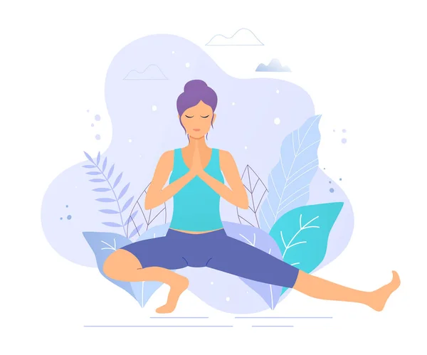 Yoga meisje in een park vector illustratie. Gezonde levensstijl. — Stockvector