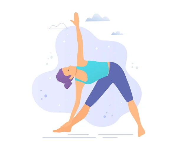 Chica del yoga en una ilustración del vector del parque. Estilo de vida saludable . — Vector de stock