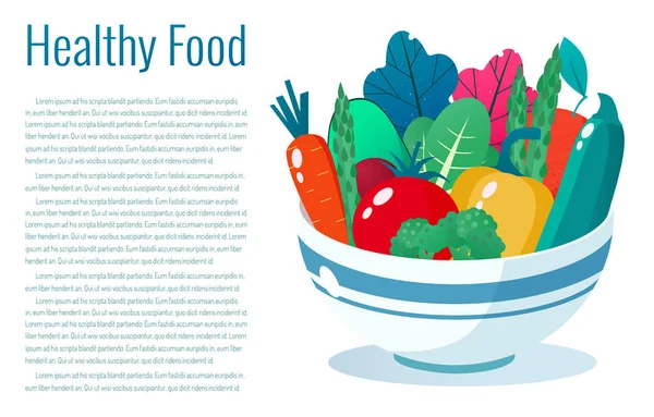 Schaal vol met groenten vector illustratie. Gezond levensstijl concept. Gezond eten. — Stockvector