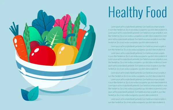 Schaal vol met groenten vector illustratie. Gezond levensstijl concept. Gezond eten. — Stockvector
