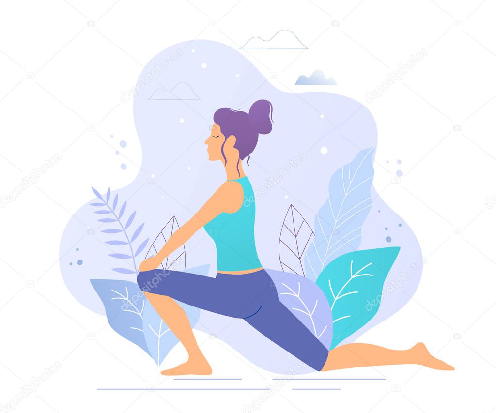 Yoga girl in a park vector illustration. Healthy lifestyle.