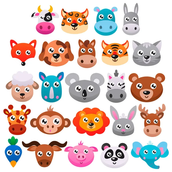 Big Set Cute Cartoon Animals Vector Illustration — Stock Vector