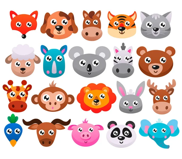 Big Set Cute Cartoon Animals Vector Flat Illustration — Stock Vector