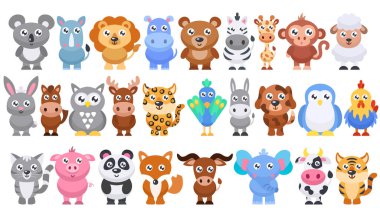 Sevimli çizgi film hayvanları koleksiyonu. Vektör illüstrasyonu.
