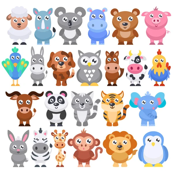 Collection Cute Cartoon Animals Vector Illustration — Stock Vector