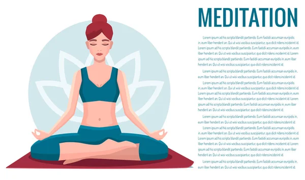 Femme Assise Position Lotus Pratiquant Méditation Yoga Fille Illustration Vectorielle — Image vectorielle