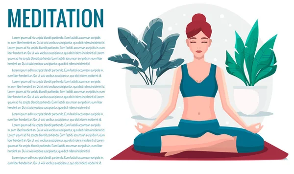 Mujer Sentada Posición Loto Practicando Meditación Yoga Chica Vector Ilustración — Archivo Imágenes Vectoriales