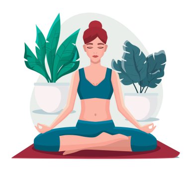 Lotus pozisyonunda oturmuş meditasyon yapan bir kadın..