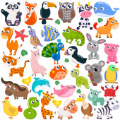 Картина, постер, плакат, фотообои "big set of cute cartoon animals. vector flat illustration.", артикул 413798864