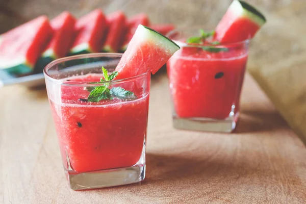 Watermeloen Drinken Houten Achtergrond — Stockfoto
