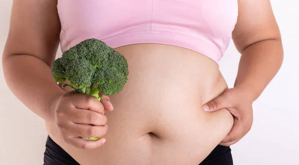 Woman Pinching Her Fat Block Kerry Health Care Concept — Stock Photo, Image