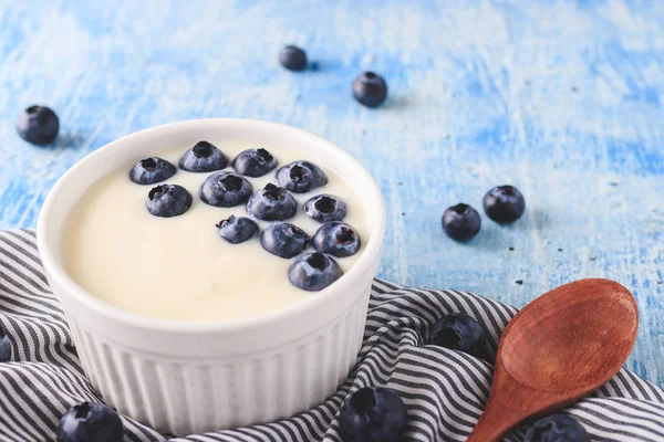 Yogurt Fresh Blueberries Wooden Background Health Concept Stock Image