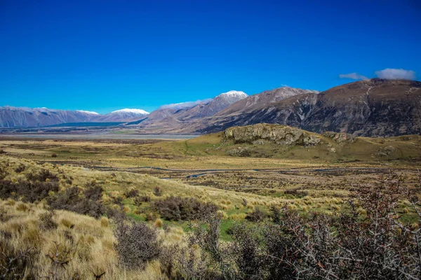 Mount Sunday Paisagem Vista Panorâmica Monte Sunday Arredores Ashburton Lakes — Fotografia de Stock