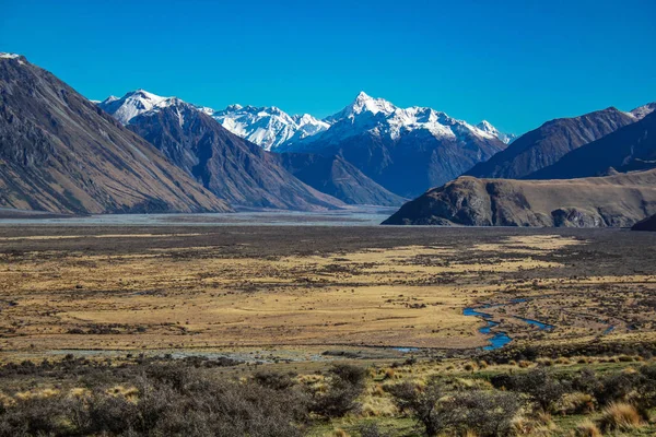 stock image Mount Sunday landscape, scenic view of Mount Sunday and surroundings in Ashburton Lakes District, South Island, New Zealand